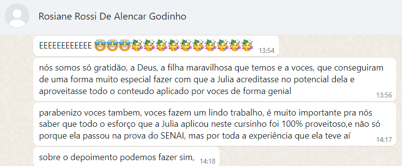 Aluna Julia Rossi Godinho - Mãe Rosiane Rossi De Alencar Godinho