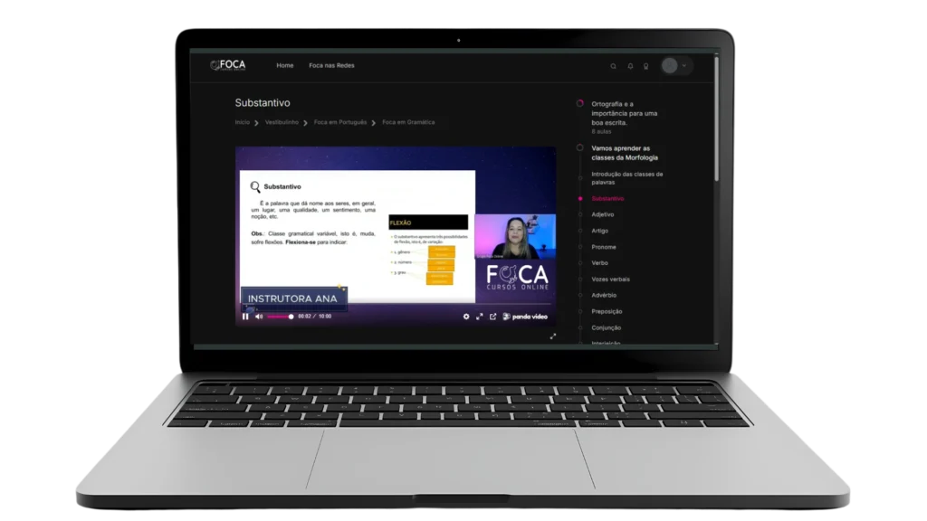 Plataforma Foca exibindo microaulas gravadas para revisão dos conteúdos do vestibulinho.